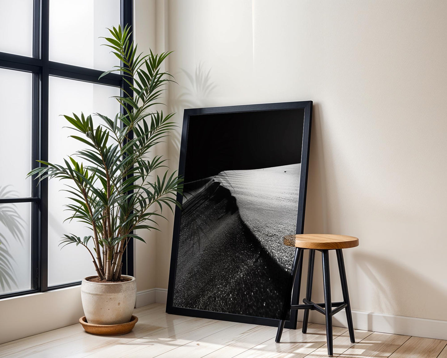 Minimal Wall Art Desert Dunes Photography Print | Minimalist Black and White Landscape wall art print, minimalist black and white poster, modern Scandinavian wall decor, Monohaus
