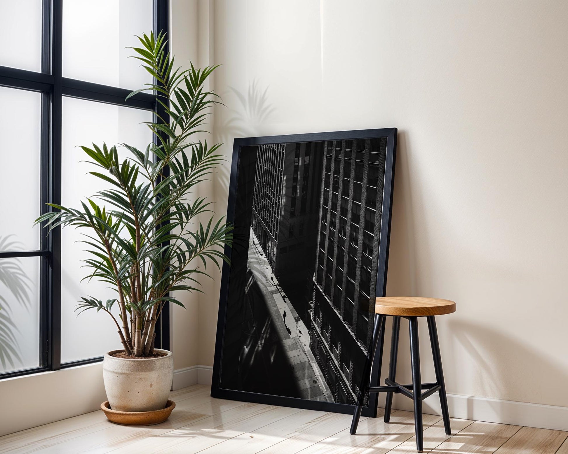 City Canyon Shadow Print | Black and White Urban Photography wall art print, black and white architectural poster, minimalist modern Scandinavian wall decor, Monohaus