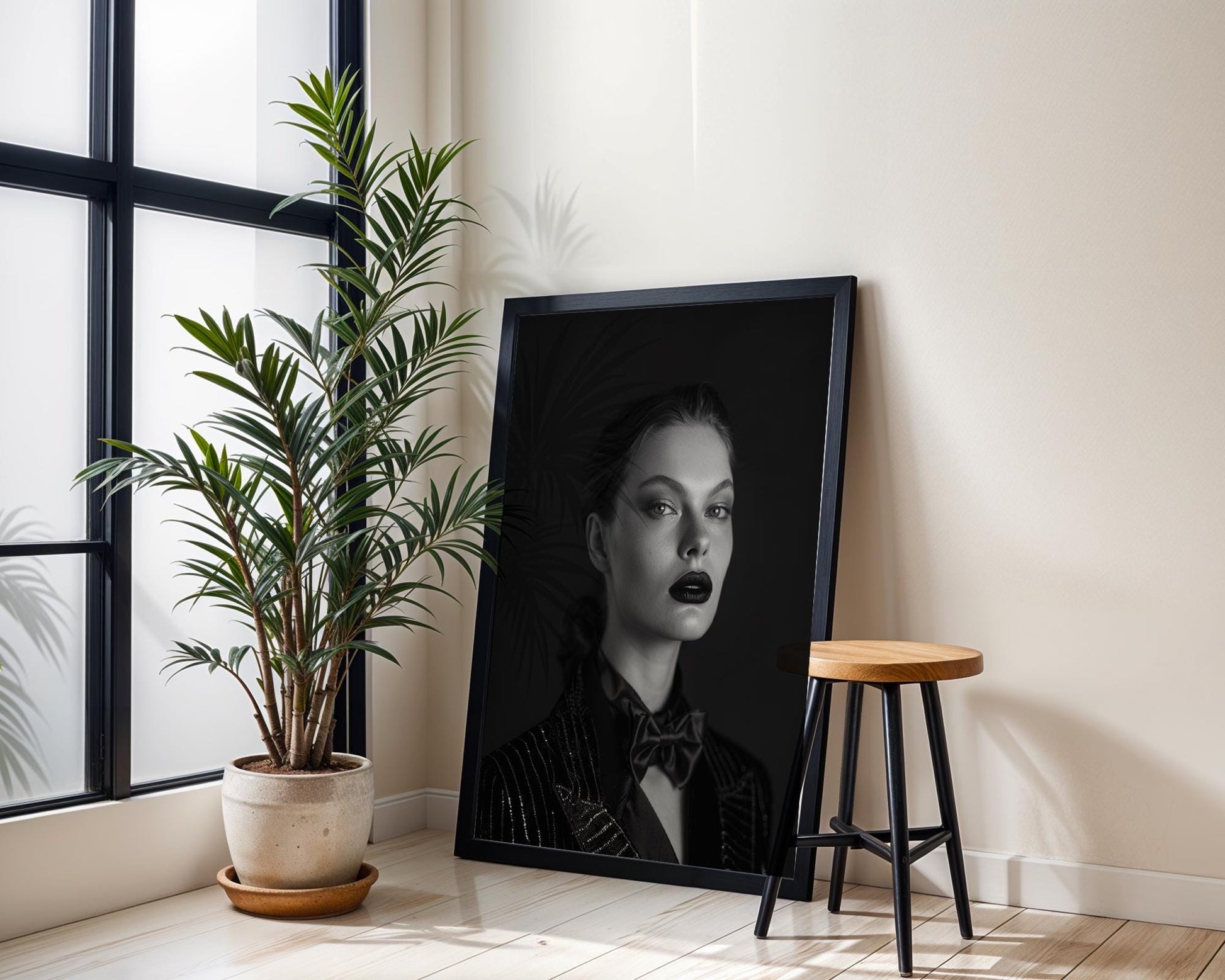 Minimal Wall Art Monohaus Woman Portrait Print | Black and White Photography, Modern Noir wall art print, minimalist black and white poster, modern Scandinavian wall decor, Monohaus