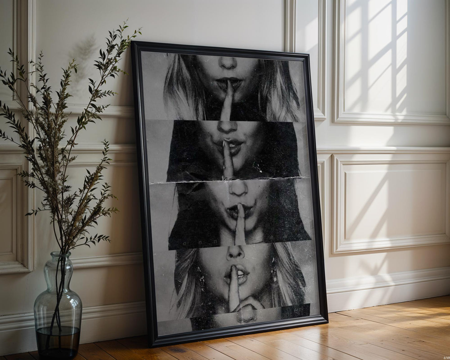 Designer Wall Art | Shush Lips Print | Black and White Photography, Minimalist Decor wall art print, minimalist black and white poster, modern Scandinavian wall decor, Monohaus