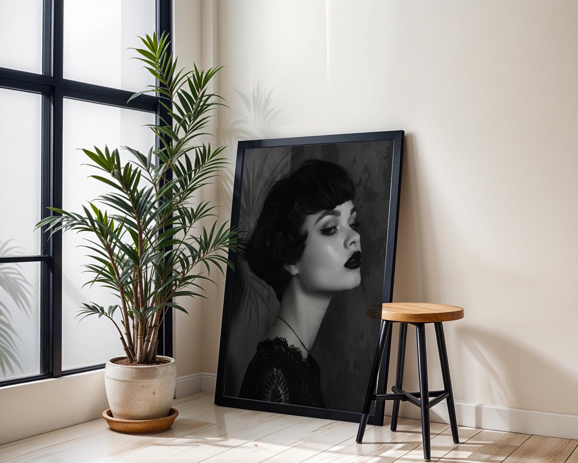 Minimal Wall Art Gothic Woman Fashion Portrait | Black & White Moody Poster wall art print, minimalist black and white poster, modern Scandinavian wall decor, Monohaus