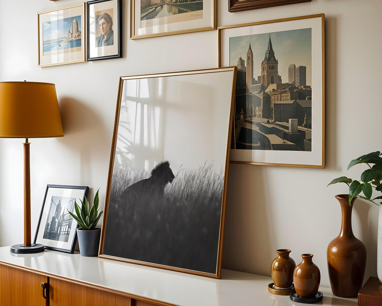 Wildlife Poster | Lion Silhouette Art Print | Minimalist Safari Photography wall art print, minimalist black and white poster, modern Scandinavian wall decor, Monohaus