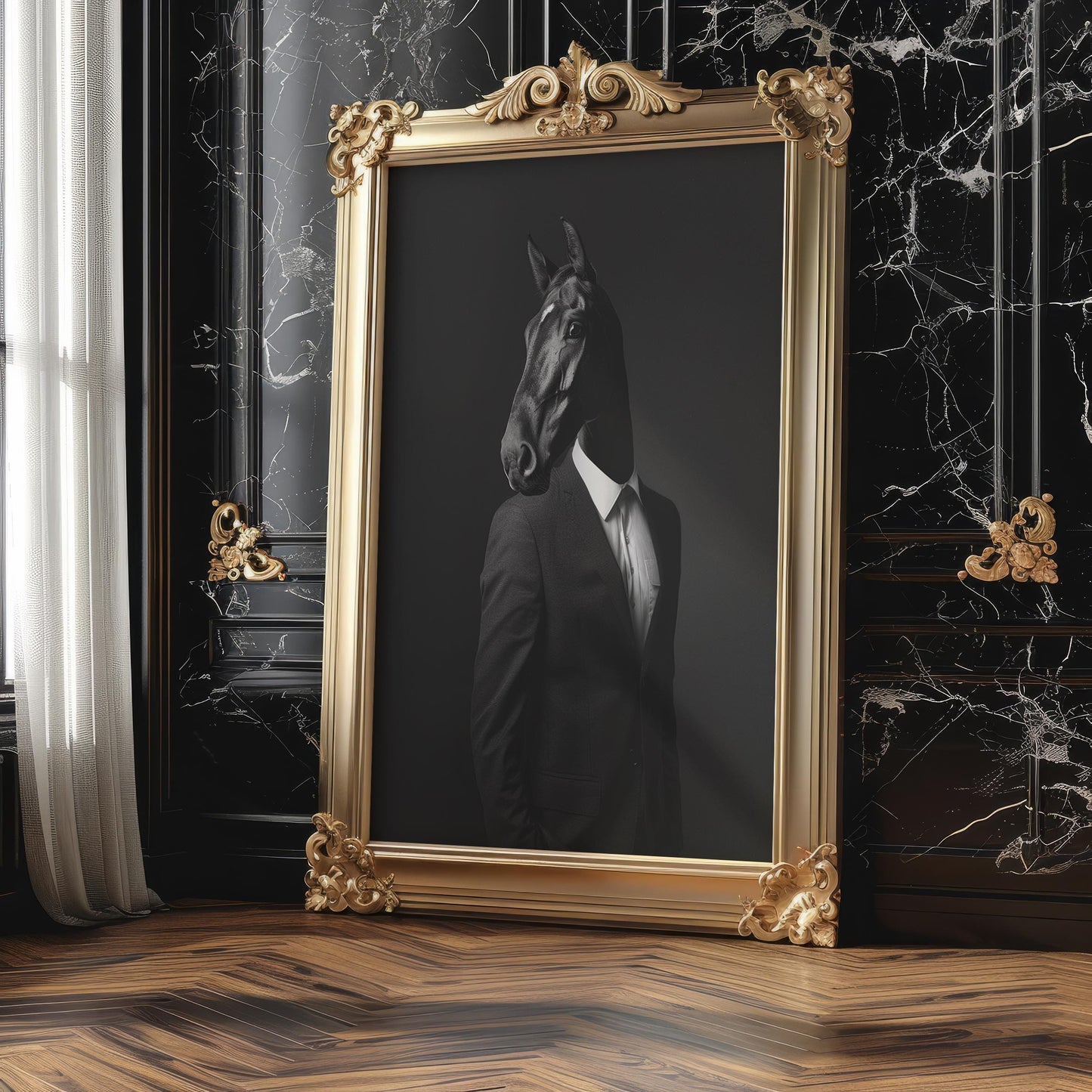 Dog Photography Black Horse Head Portrait Print | Dapper Equestrian Poster wall art print, minimalist black and white poster, modern Scandinavian wall decor, Monohaus