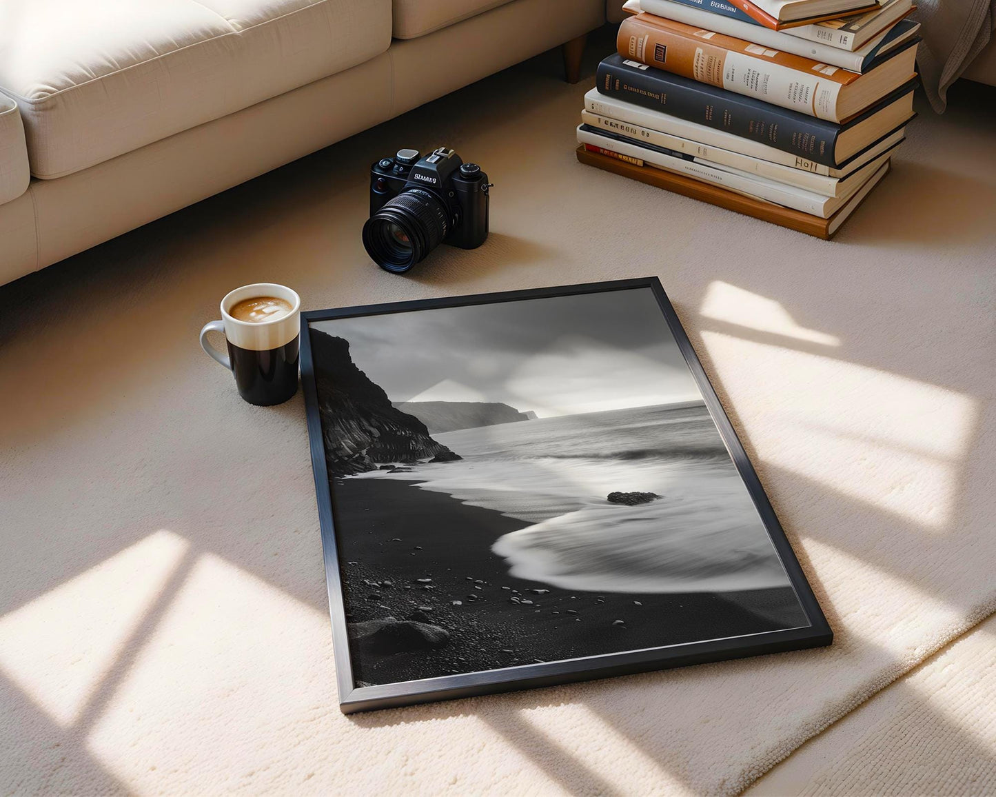 World Landmark | Black Sand Beach Print | Iceland Monochrome Landscape Photography wall art print, minimalist black and white poster, modern Scandinavian wall decor, Monohaus