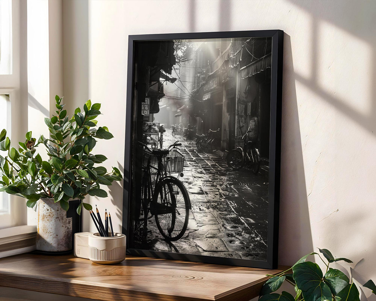World Landmark | Hanoi Bicycle Street Print | Black and White Vietnam Travel Photography black and white photo print, minimalist monochrome wall art poster for modern interiors, Monohaus