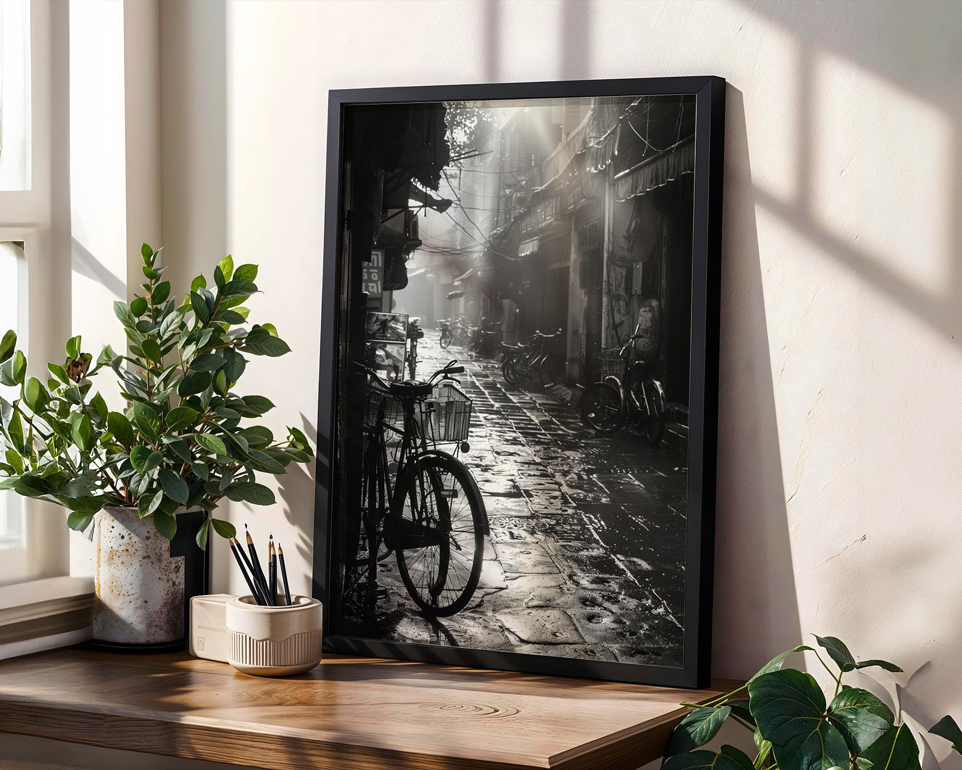 World Landmark | Hanoi Bicycle Street Print | Black and White Vietnam Travel Photography black and white photo print, minimalist monochrome wall art poster for modern interiors, Monohaus