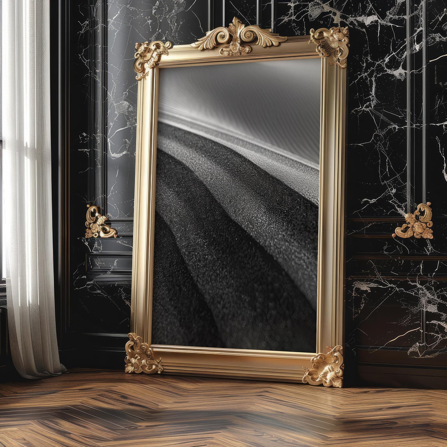 Minimal Wall Art Dark Sands | Black and White Abstract Landscape Print abstract wall art print, geometric minimalist poster, modern Scandinavian decor, Monohaus