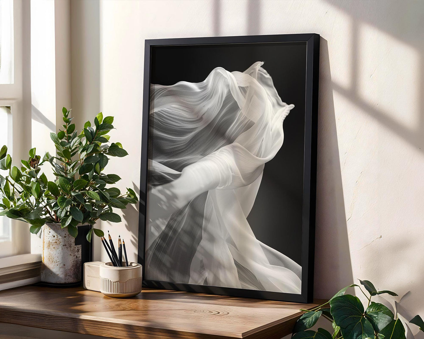 Minimal Wall Art White Sheer Fabric Print | Ethereal Texture, Scandinavian Decor wall art print, minimalist black and white poster, modern Scandinavian wall decor, Monohaus