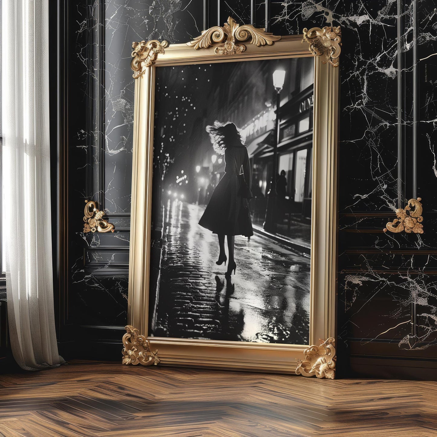 Urban Photography | Paris Street Photography Print | Woman in Motion, Black and White Noir Art black and white photo print, minimalist monochrome wall art poster for modern interiors, Monohaus