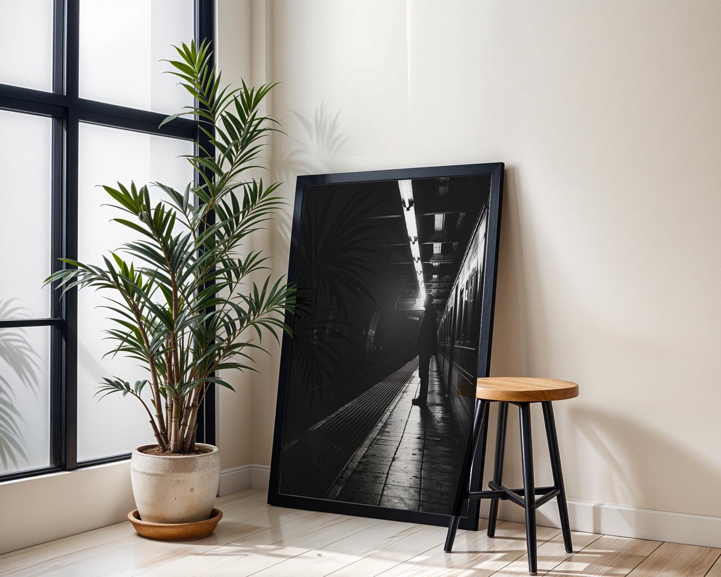 Minimal Wall Art Subway Silence | Black and White Street Photography wall art print, black and white architectural poster, minimalist modern Scandinavian wall decor, Monohaus