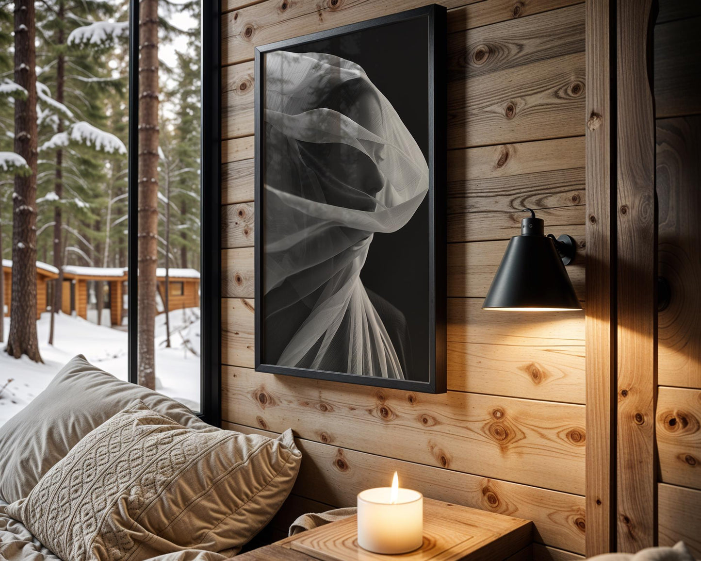 Minimal Wall Art Ethereal Veiled Portrait Art Print | Black and White Photography wall art print, minimalist black and white poster, modern Scandinavian wall decor, Monohaus