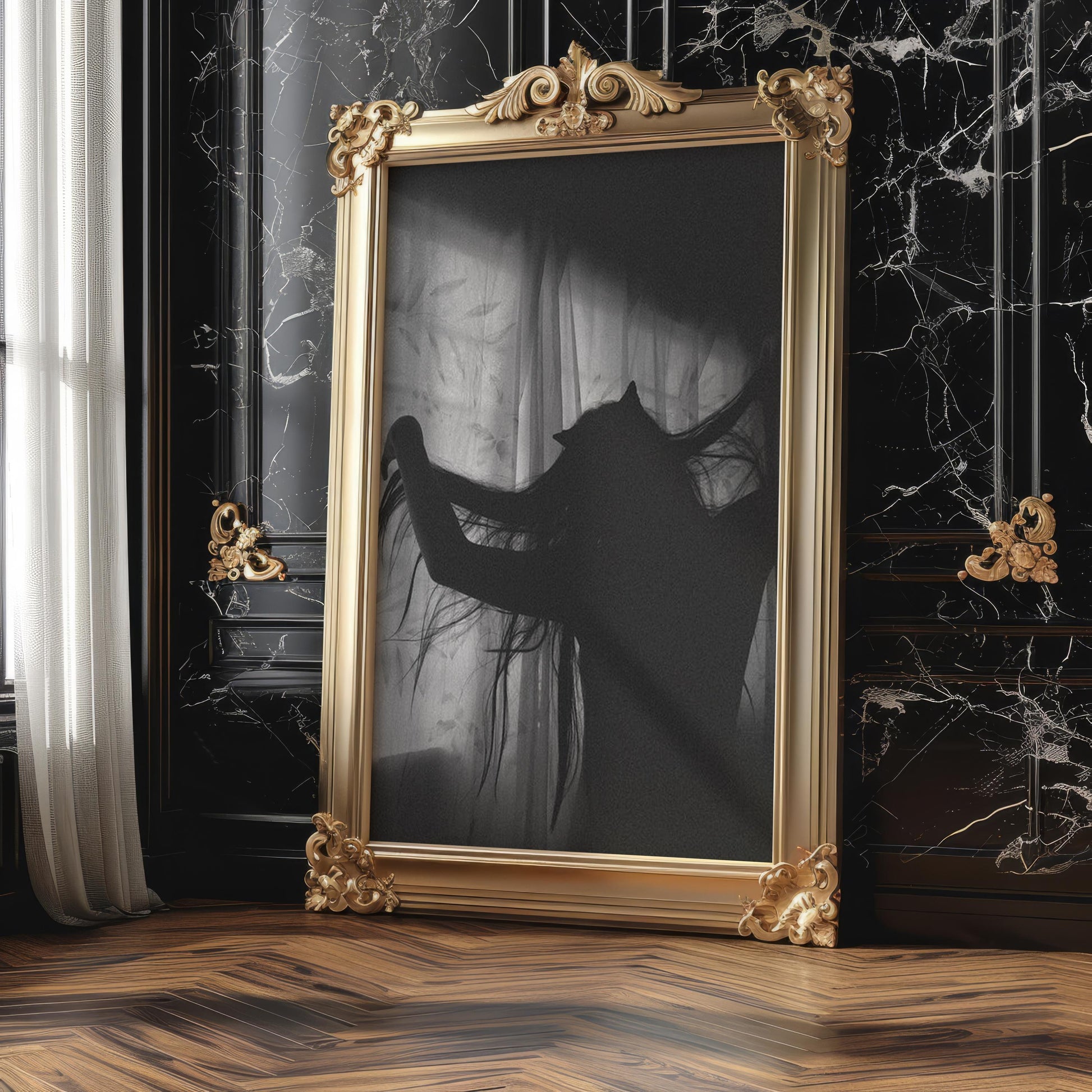 Designer Wall Art | Cat Girl Silhouette Print | Minimalist Gothic Home Decor wall art print, minimalist black and white poster, modern Scandinavian wall decor, Monohaus