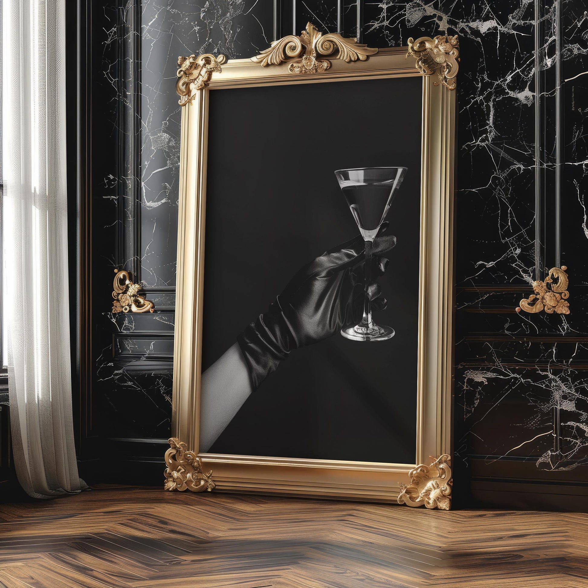 Minimal Wall Art Martini Art Print | Black and White Glamour Photography wall art print, minimalist black and white poster, modern Scandinavian wall decor, Monohaus