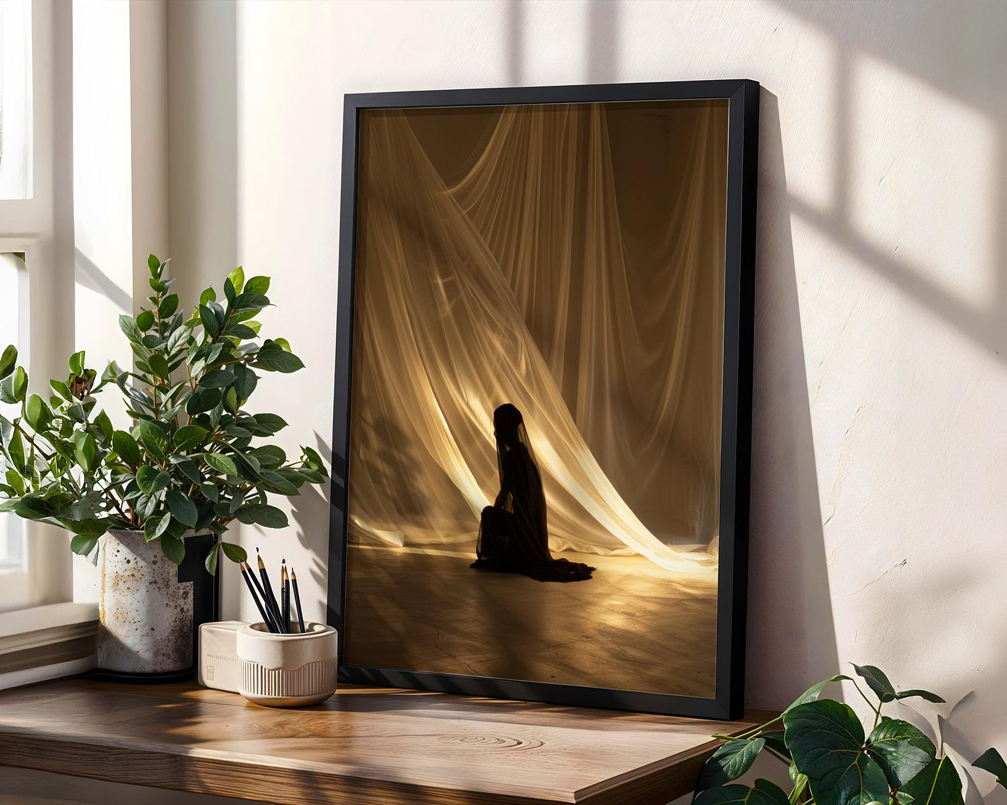 Veiled Figure Art Print | Moody Ethereal Silhouette Wall Decor wall art print, minimalist black and white poster, modern Scandinavian wall decor, Monohaus