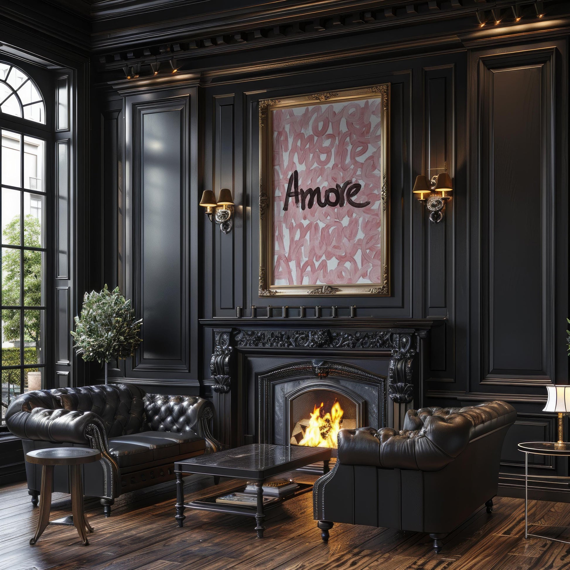 Designer Wall Art | Amore Typography Poster | Modern Blush Pink Love Print typography wall art print, minimalist black and white type poster, modern graphic design decor, Monohaus