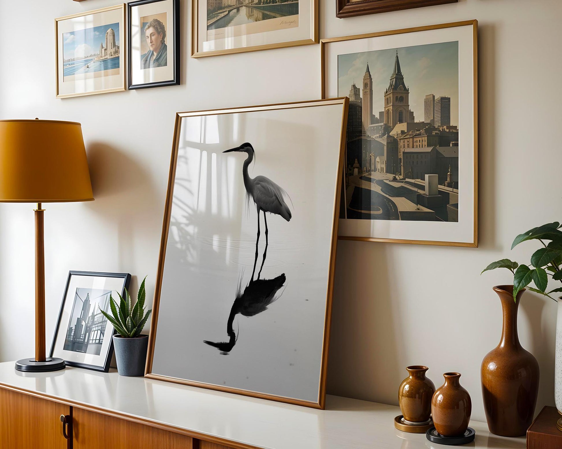 Wildlife Poster | Heron in Water Photography Print | Minimalist Bird Wall Art wall art print, minimalist black and white poster, modern Scandinavian wall decor, Monohaus