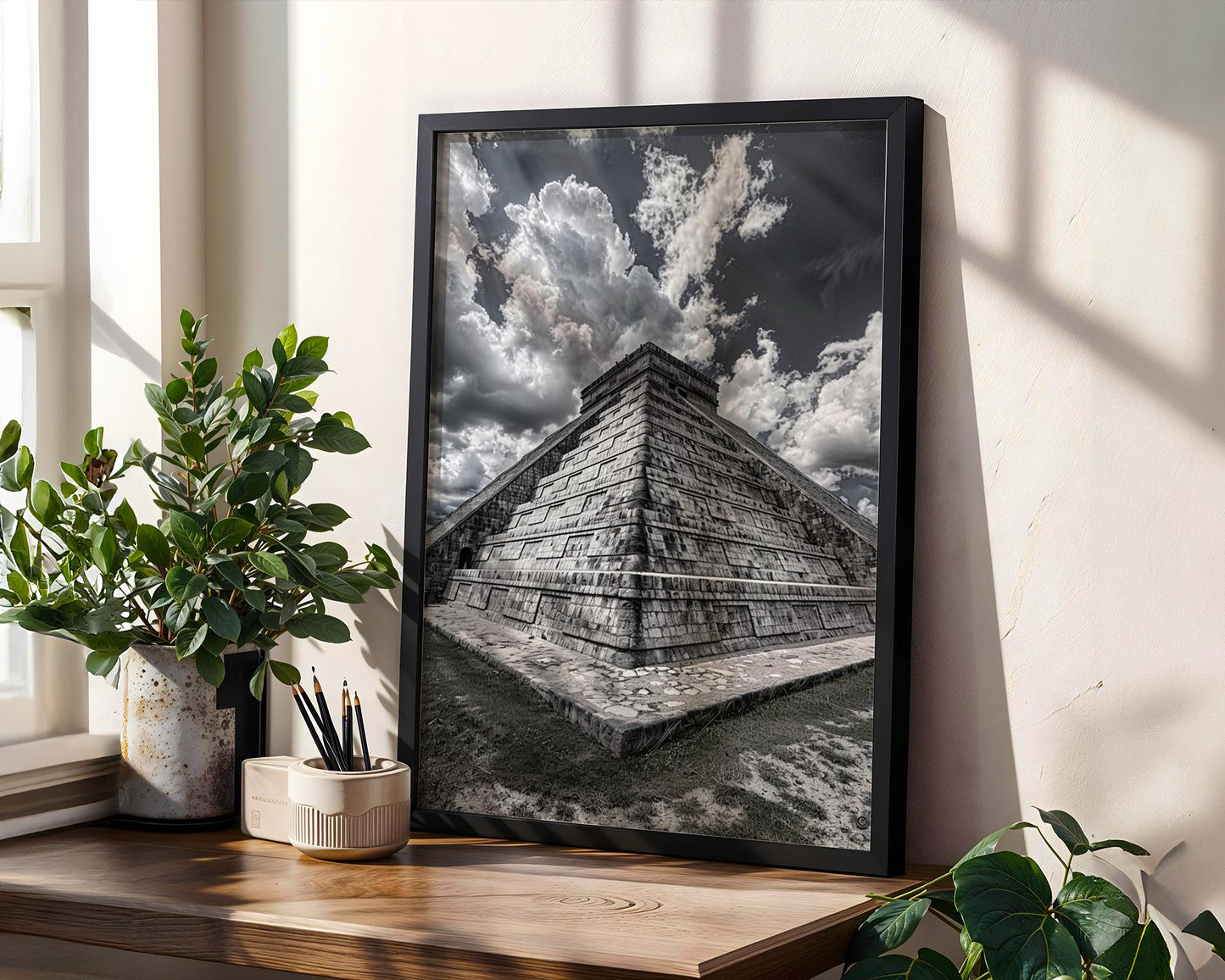 World Landmark | Chichen Itza Pyramid Photography Print | Black and White Mexico Wall Art