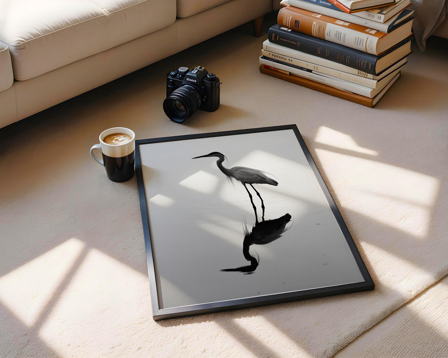 Wildlife Poster | Heron in Water Photography Print | Minimalist Bird Wall Art wall art print, minimalist black and white poster, modern Scandinavian wall decor, Monohaus