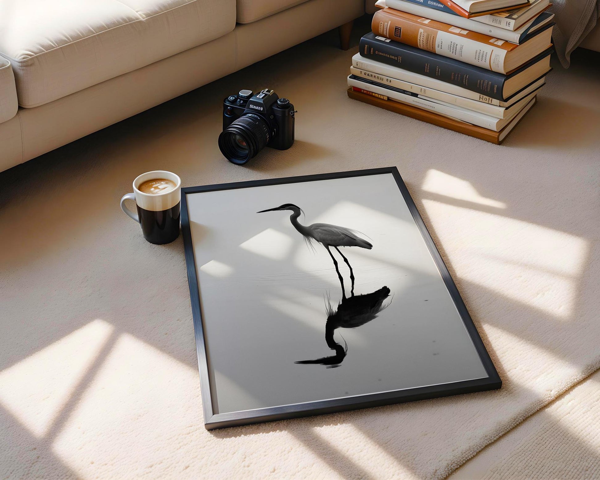 Wildlife Poster | Heron in Water Photography Print | Minimalist Bird Wall Art wall art print, minimalist black and white poster, modern Scandinavian wall decor, Monohaus