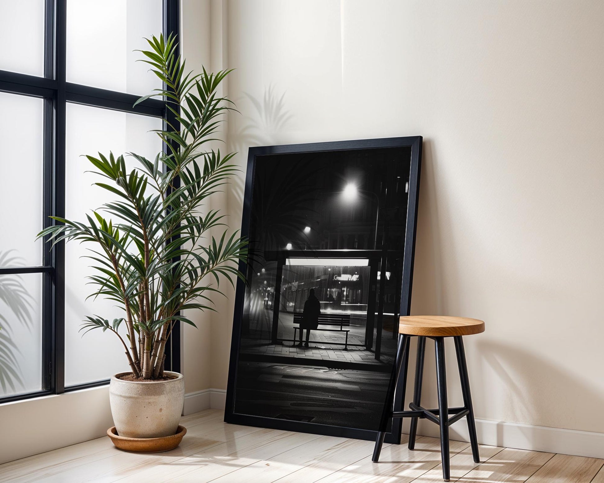 Urban Photography | Minimalist Bus Stop Photography Print | Moody Black and White Wall Art black and white photo print, minimalist monochrome wall art poster for modern interiors, Monohaus