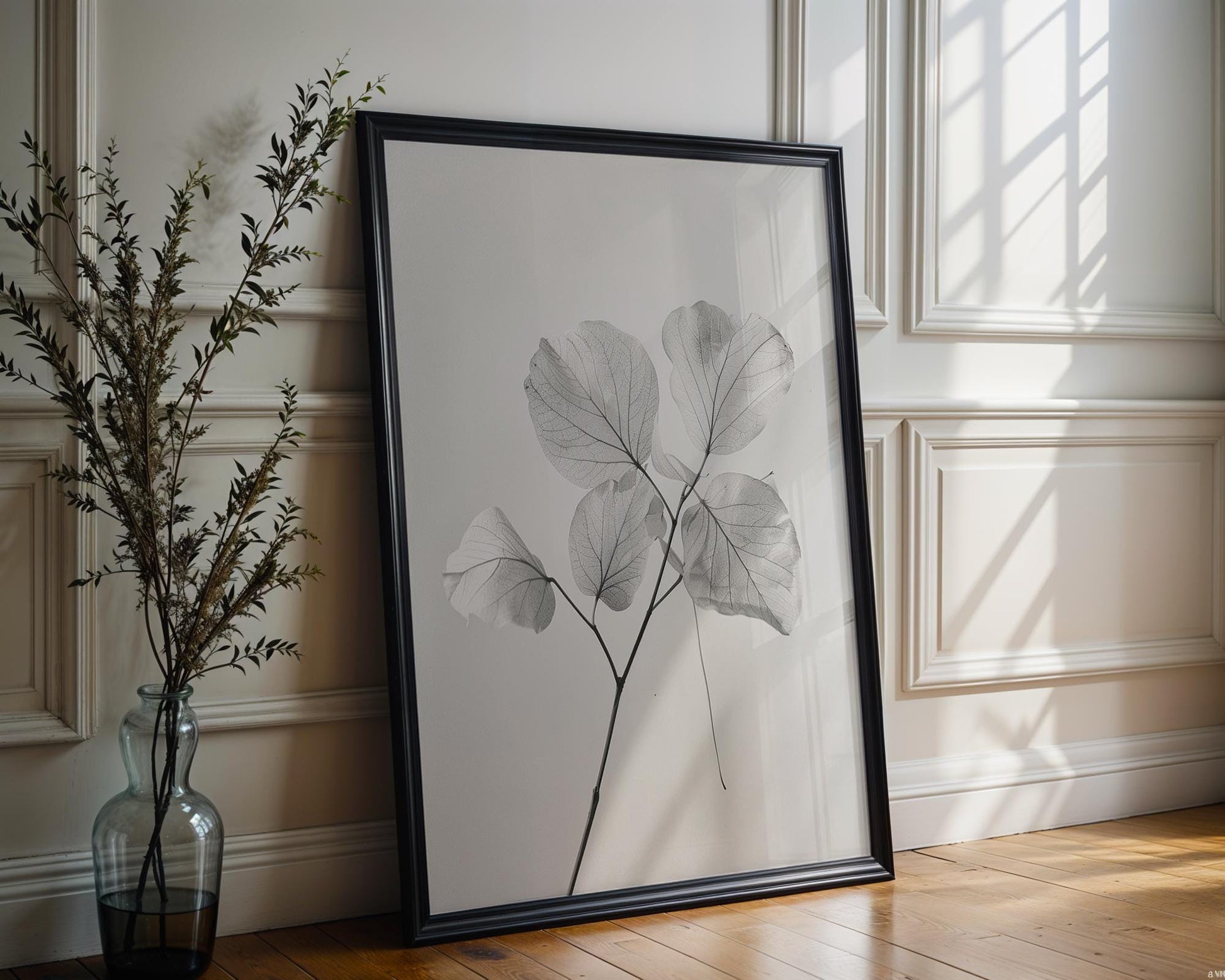 Botanical Photo | Leaf Print | Minimalist Black and White Nature Photography wall art print, minimalist black and white poster, modern Scandinavian wall decor, Monohaus