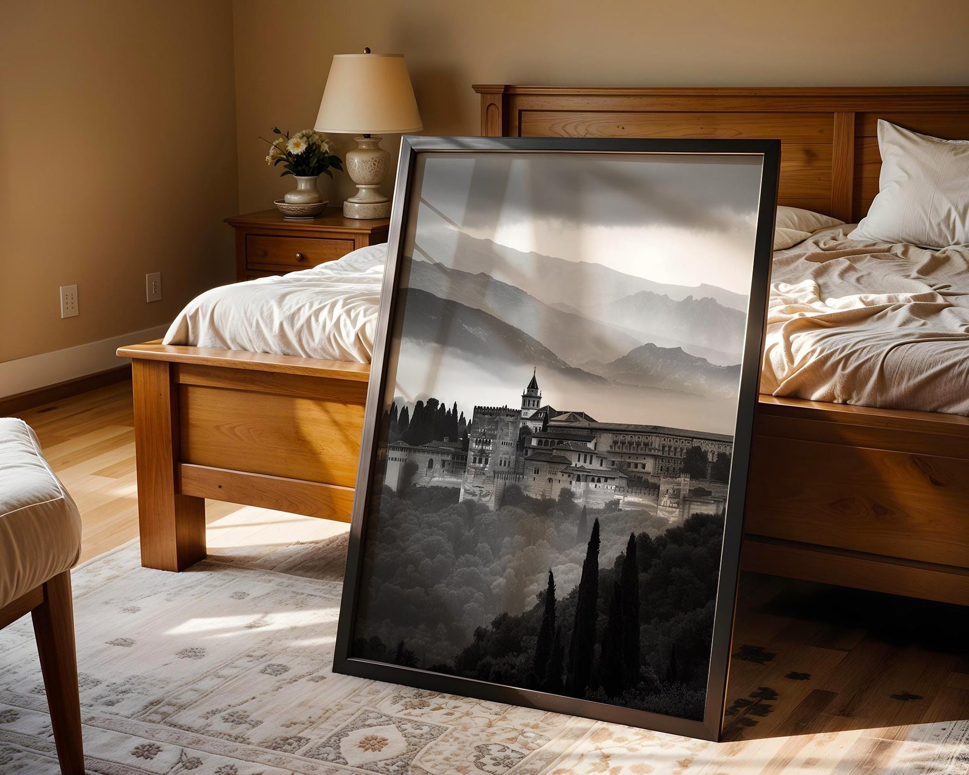 World Landmark | Alhambra Palace Print | Black and White Spanish Architecture Photography wall art print, black and white architectural poster, minimalist modern Scandinavian wall decor, Monohaus