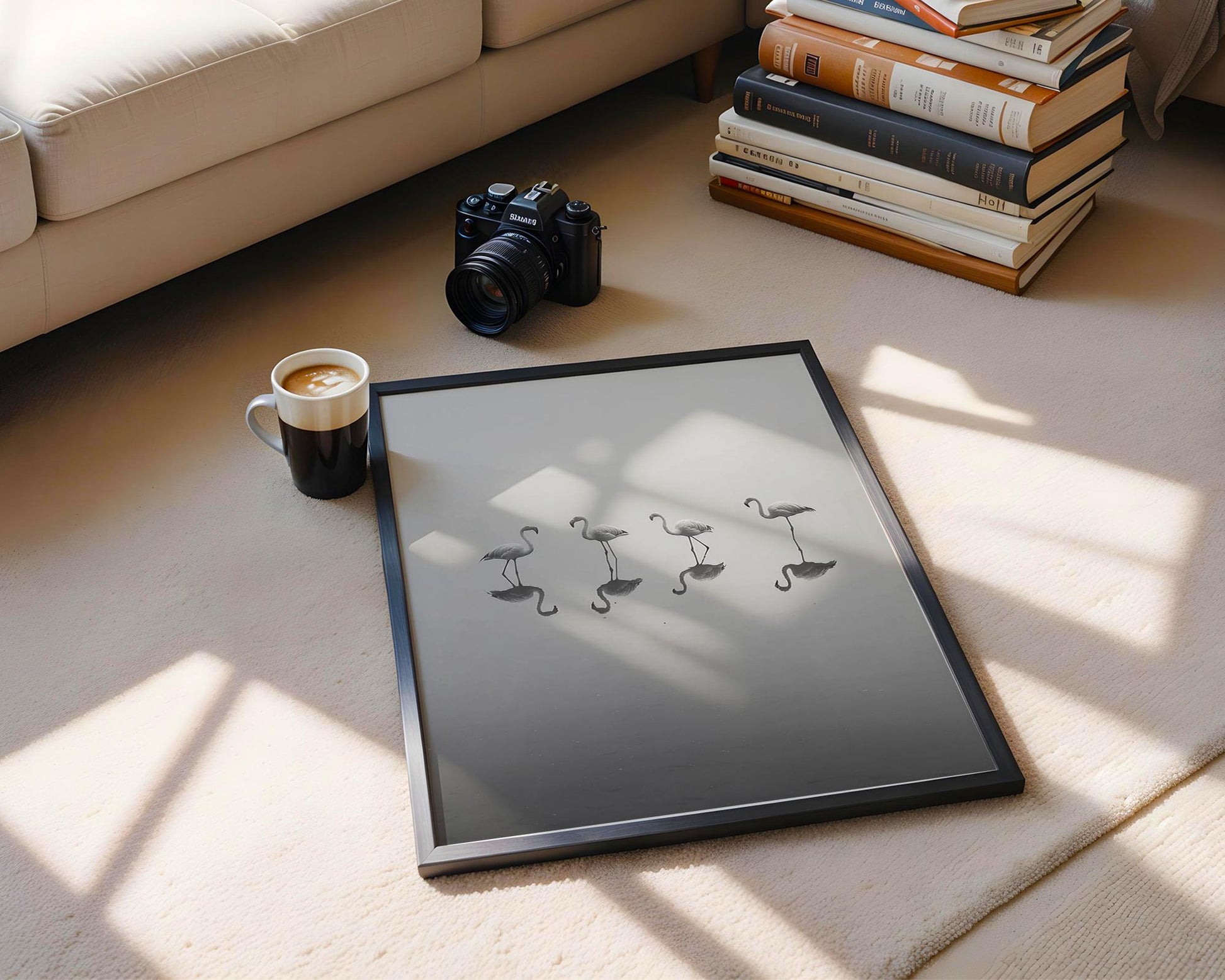 Wildlife Poster | Flamingo Reflection Print | Minimalist Black & White Fine Art wall art print, minimalist black and white poster, modern Scandinavian wall decor, Monohaus