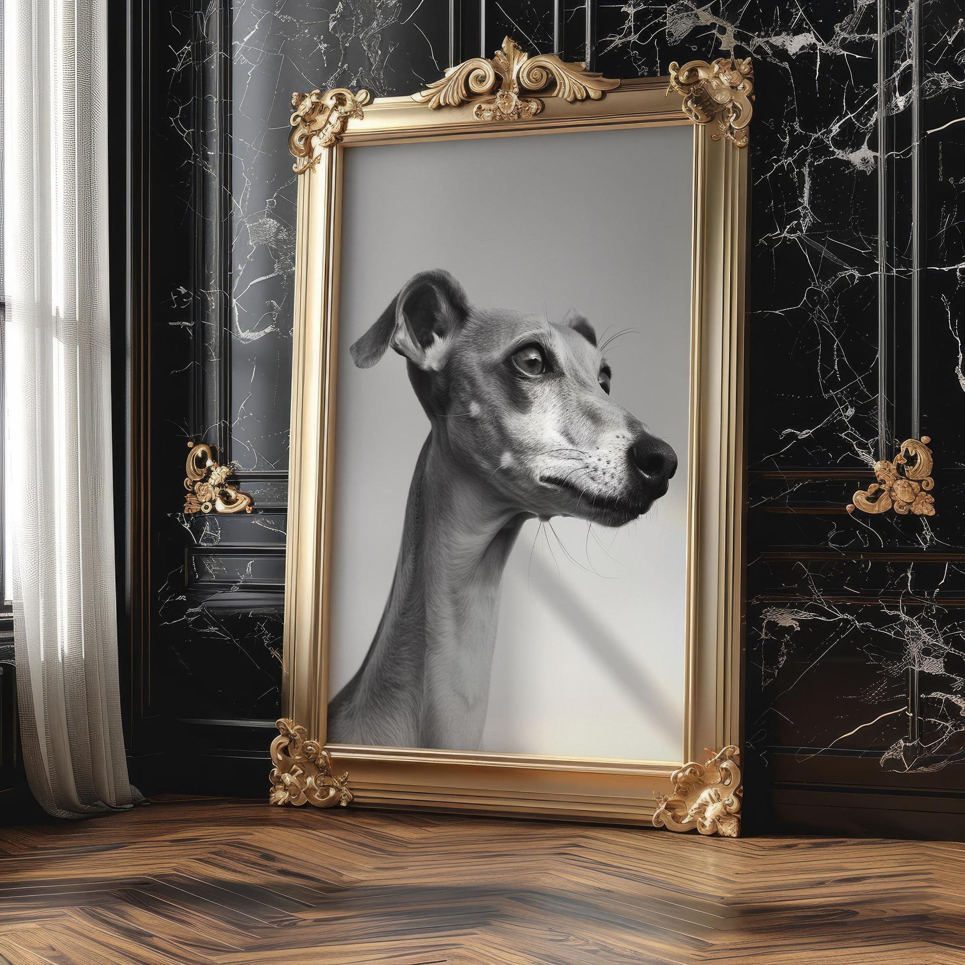 Dog Photography Whippet Pet Art Print | Modern Minimalist Home Decor wall art print, minimalist black and white poster, modern Scandinavian wall decor, Monohaus