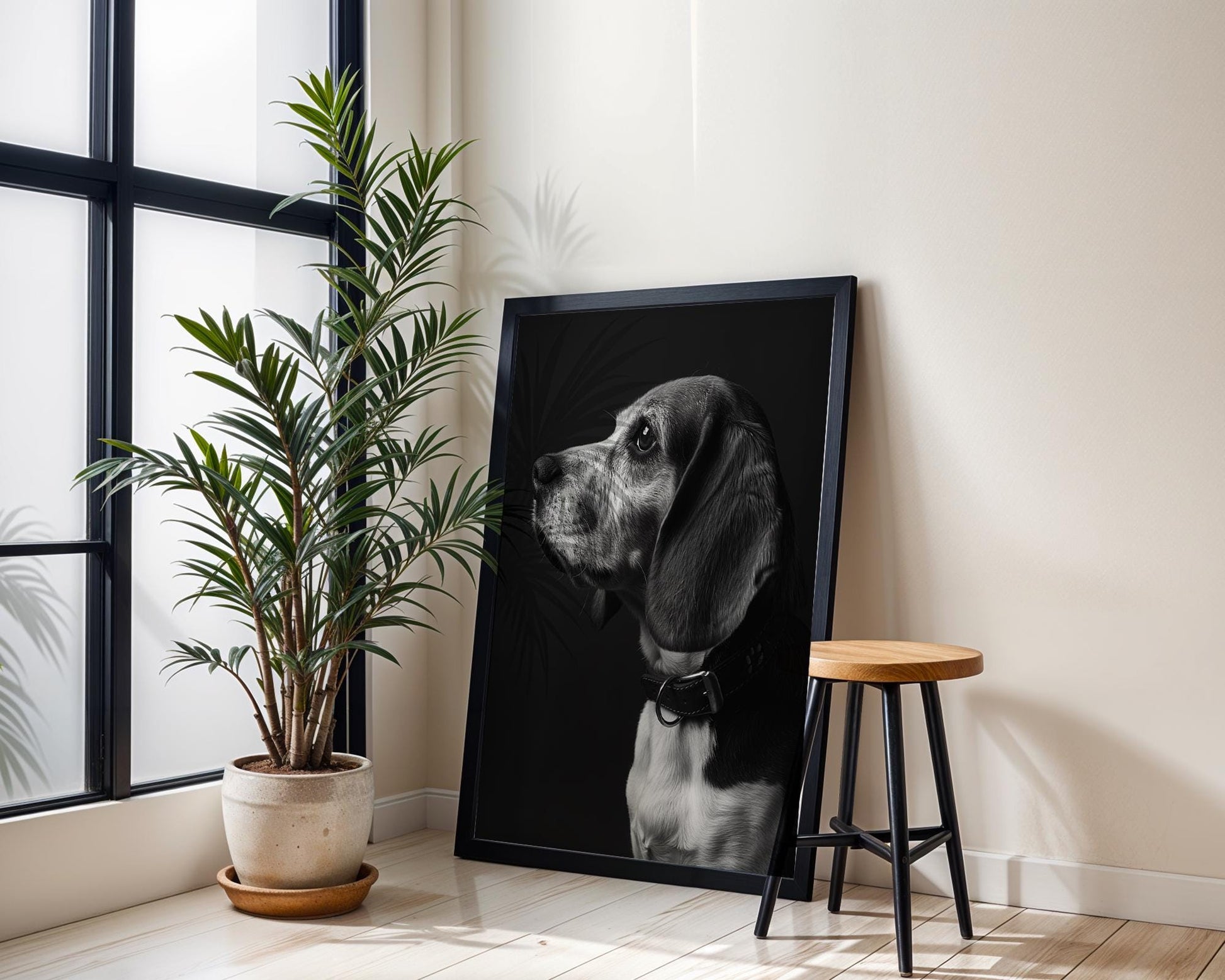 Dog Photography Beagle Portrait Print | Minimalist Black and White Pet Art wall art print, minimalist black and white poster, modern Scandinavian wall decor, Monohaus
