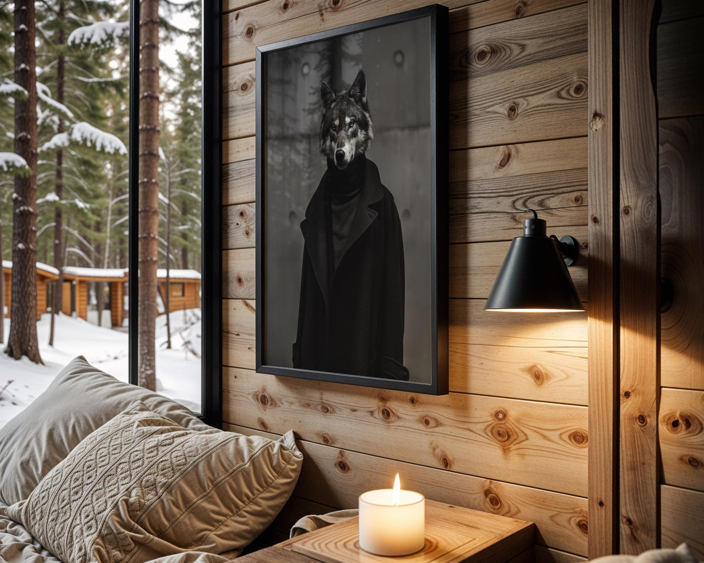 Designer Wall Art | Wolf Portrait Print | Black and White Urban Fashion Photography black and white photo print, minimalist monochrome wall art poster for modern interiors, Monohaus