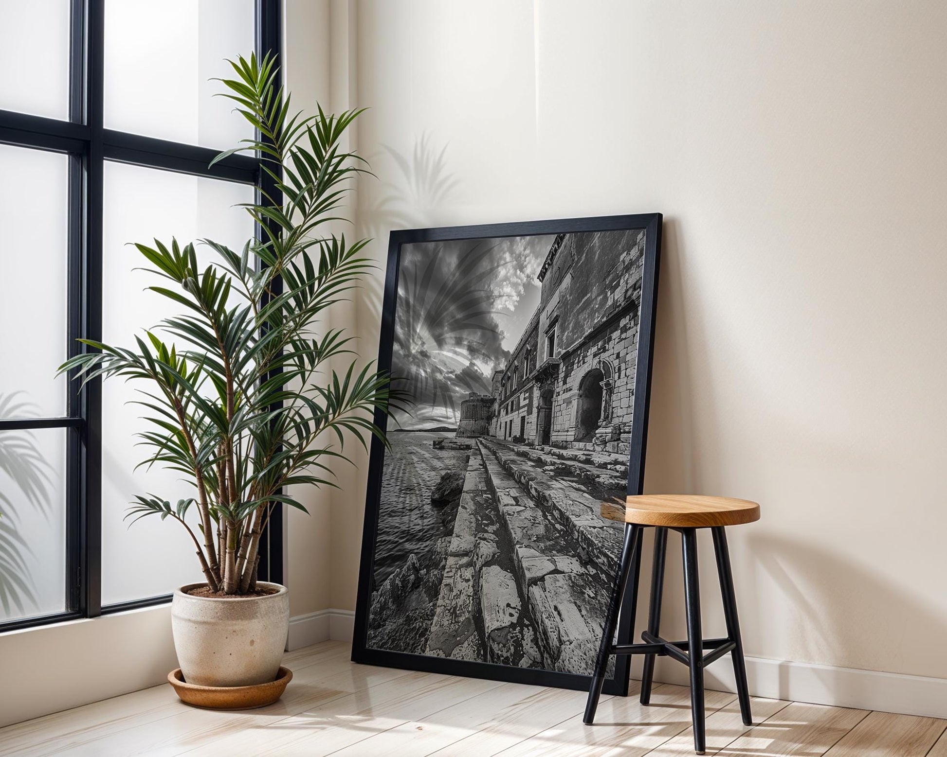 World Landmark | Dubrovnik Croatia Print | Black and White Coastal Architecture Photography wall art print, black and white architectural poster, minimalist modern Scandinavian wall decor, Monohaus