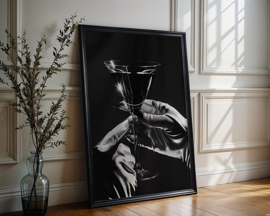 Minimal Wall Art Black and White Martini Print | Glamour Art Deco Bar Photography wall art print, minimalist black and white poster, modern Scandinavian wall decor, Monohaus