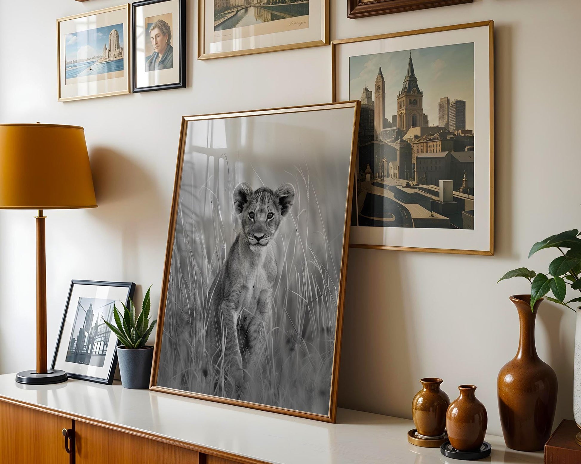 Wildlife Poster | Lion Cub Portrait Print | Minimalist Black & White Photography wall art print, minimalist black and white poster, modern Scandinavian wall decor, Monohaus