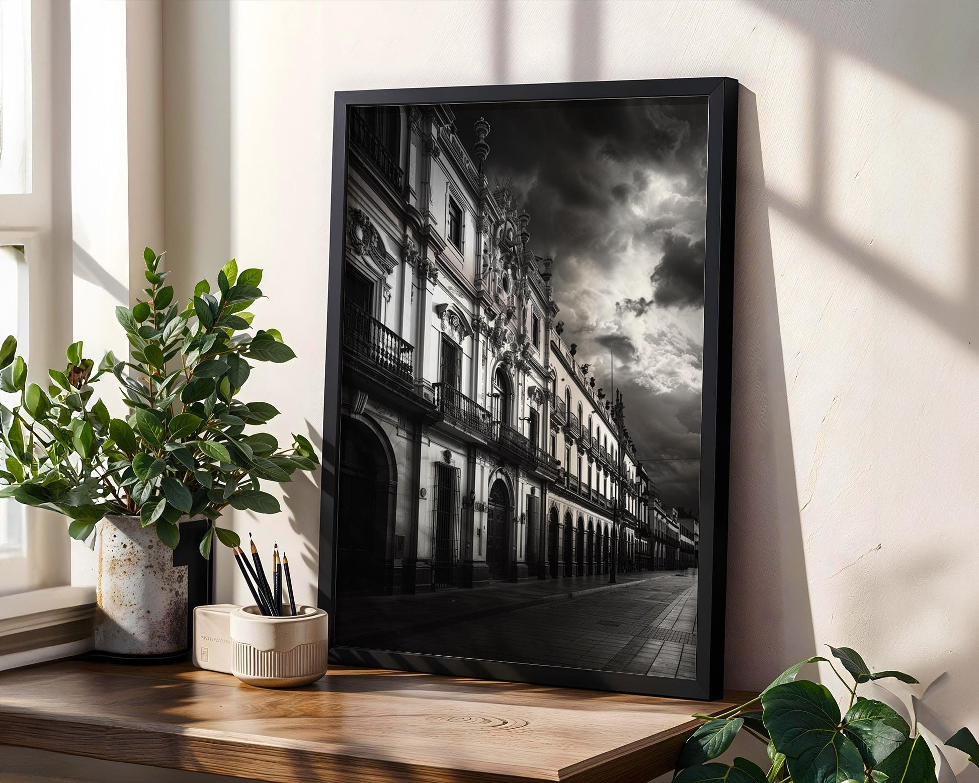 World Landmark | Puebla Mexico Print | Baroque Architecture Photography, Black and White wall art print, black and white architectural poster, minimalist modern Scandinavian wall decor, Monohaus
