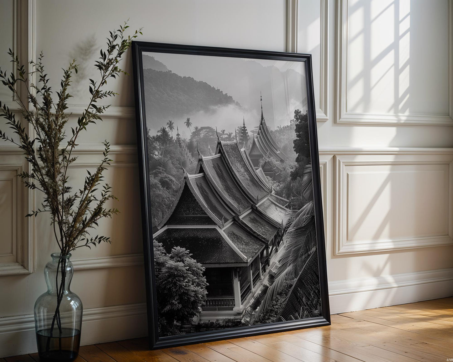 World Landmark | Laos Temple Print | Luang Prabang Black and White Photography wall art print, minimalist black and white poster, modern Scandinavian wall decor, Monohaus