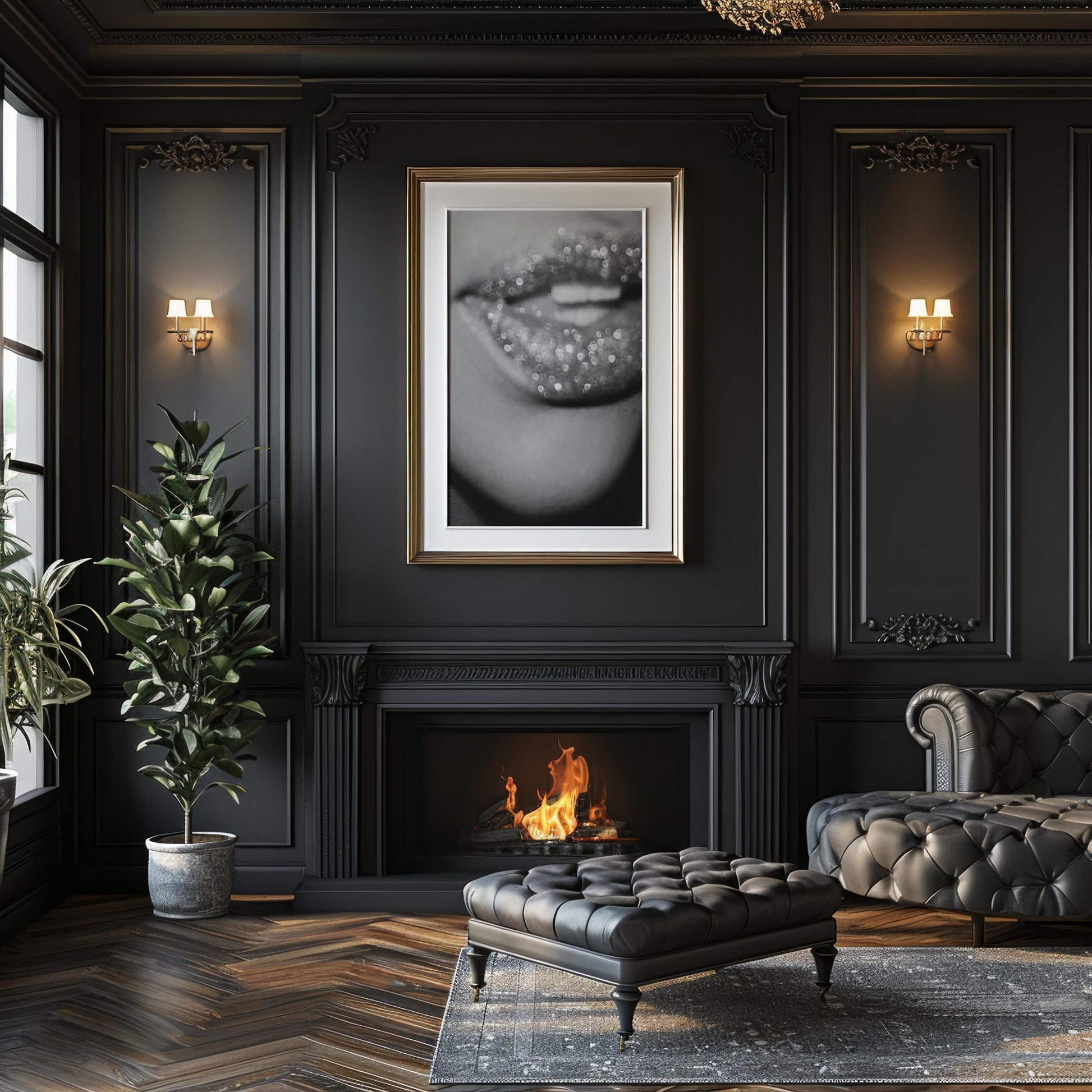 Glitter Lips Photography Print | Monochrome Glam Wall Art wall art print, minimalist black and white poster, modern Scandinavian wall decor, Monohaus