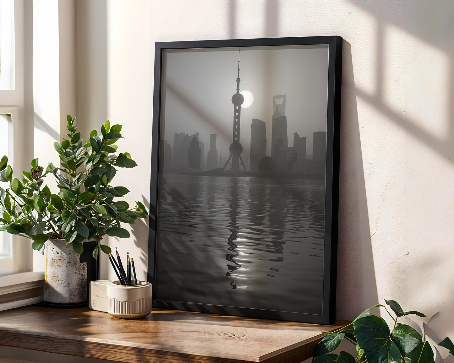World Landmark | Shanghai Black and White Skyline Photography Print | Minimalist Cityscape Wall Art
