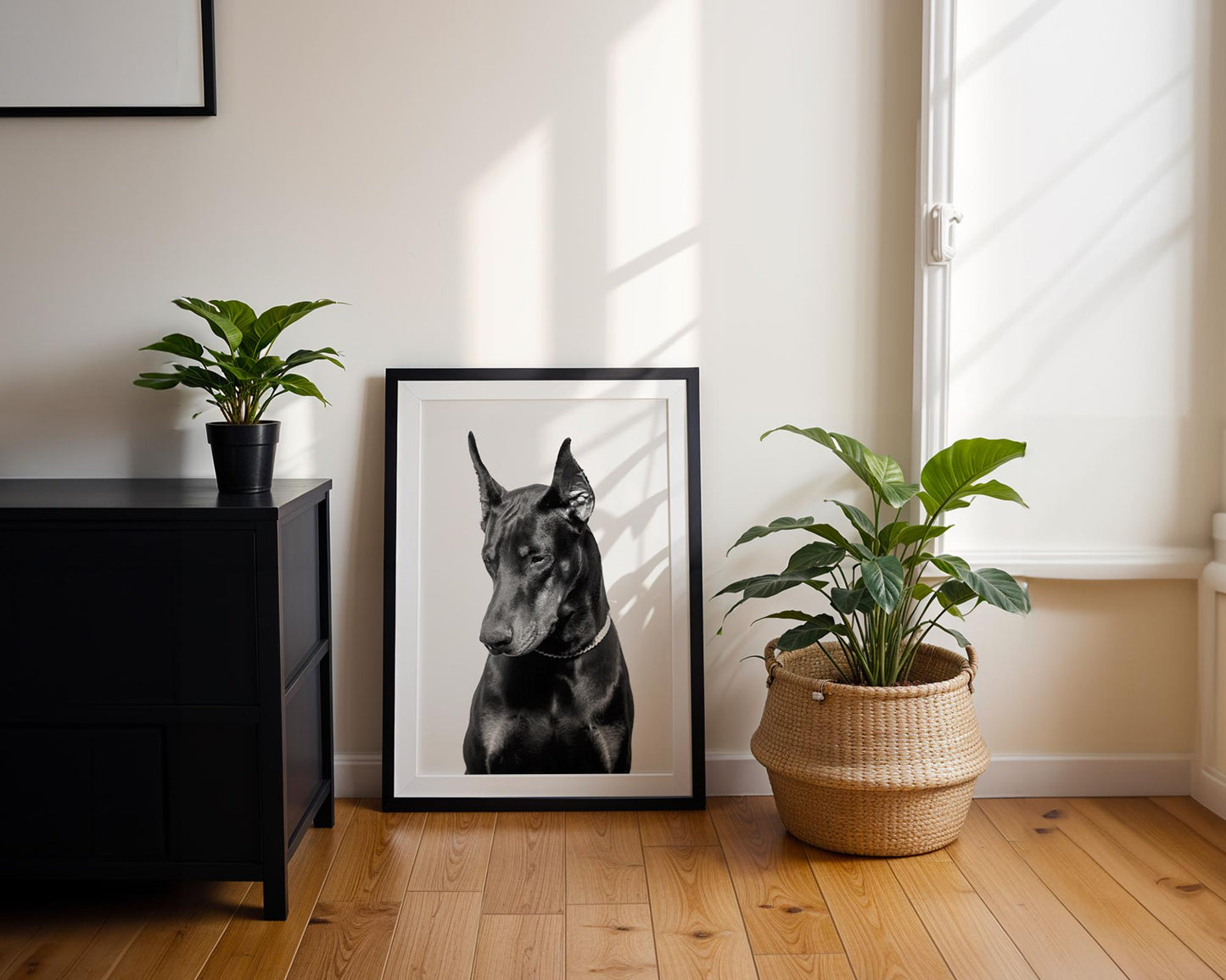 Designer Wall Art | Doberman Portrait Print | Minimalist Black and White Dog Art wall art print, minimalist black and white poster, modern Scandinavian wall decor, Monohaus