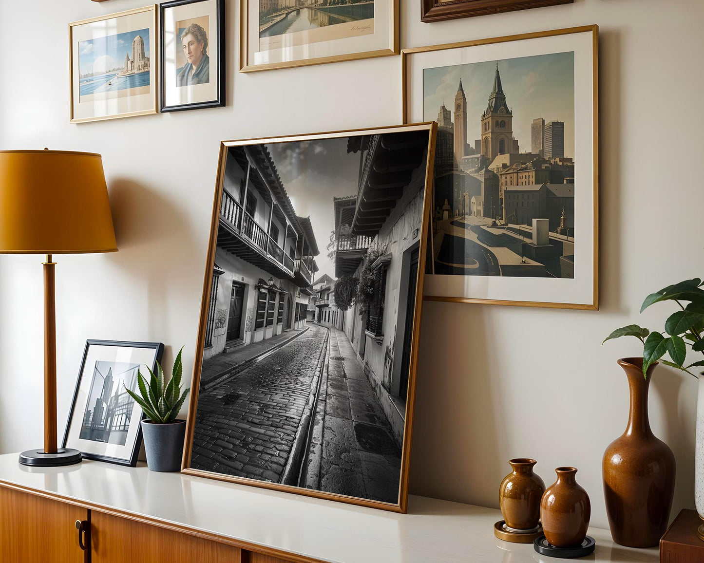 World Landmark | Bogotá Architecture Print | Black and White Cobblestone Street Photography