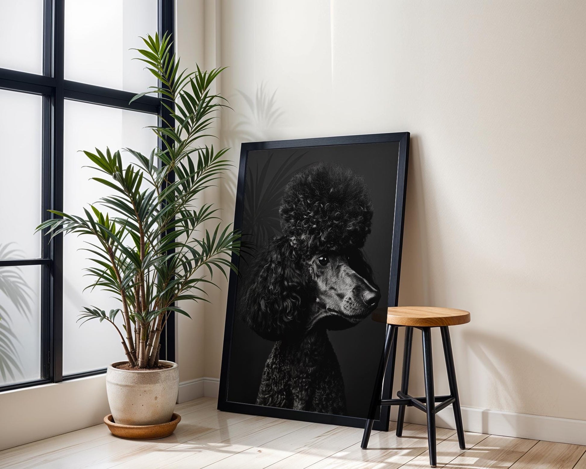 Dog Photography Black Poodle Portrait Print | Modern Minimalist Pet Art wall art print, minimalist black and white poster, modern Scandinavian wall decor, Monohaus