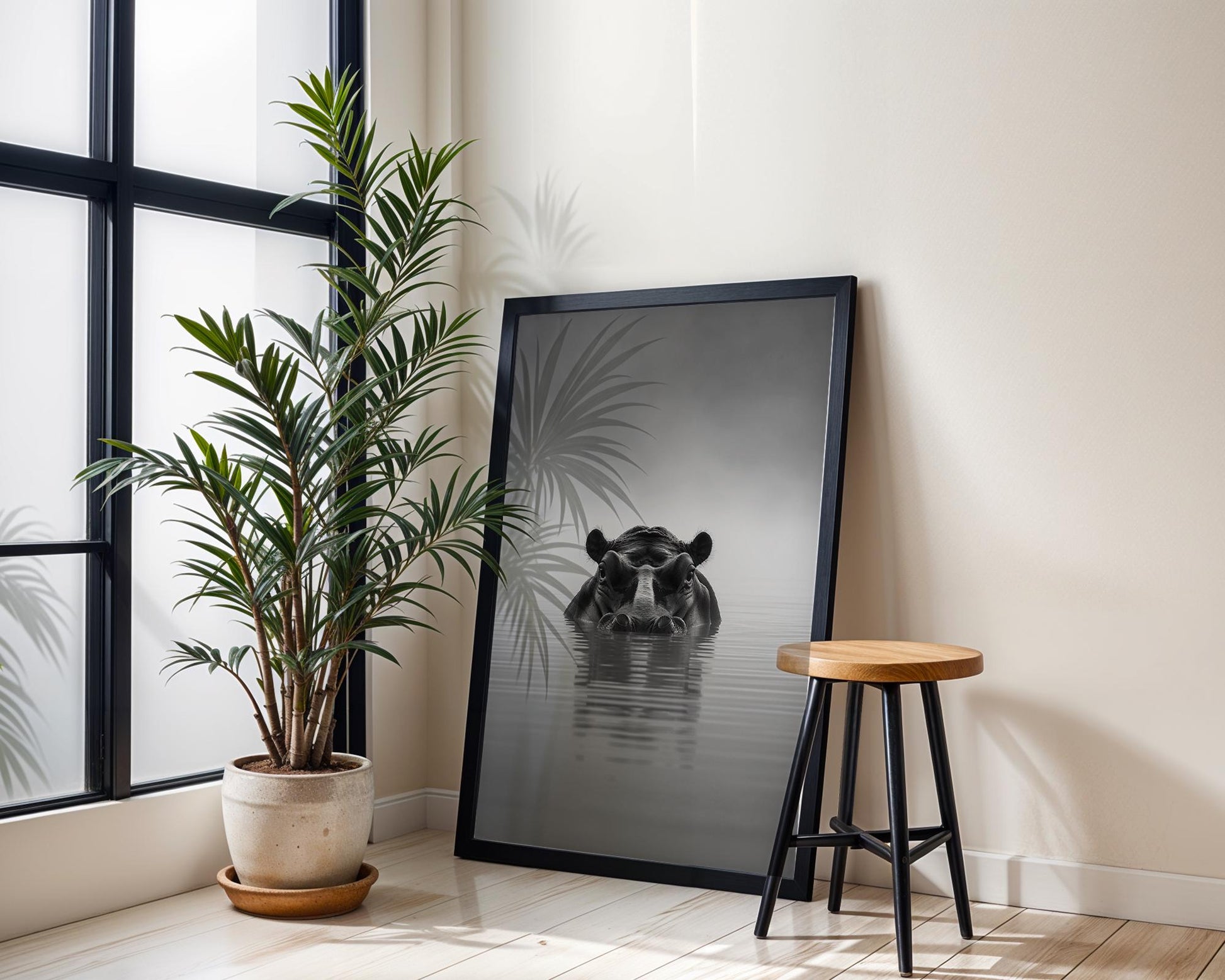 Wildlife Poster | Hippo Print | Black & White Minimalist Photography wall art print, minimalist black and white poster, modern Scandinavian wall decor, Monohaus
