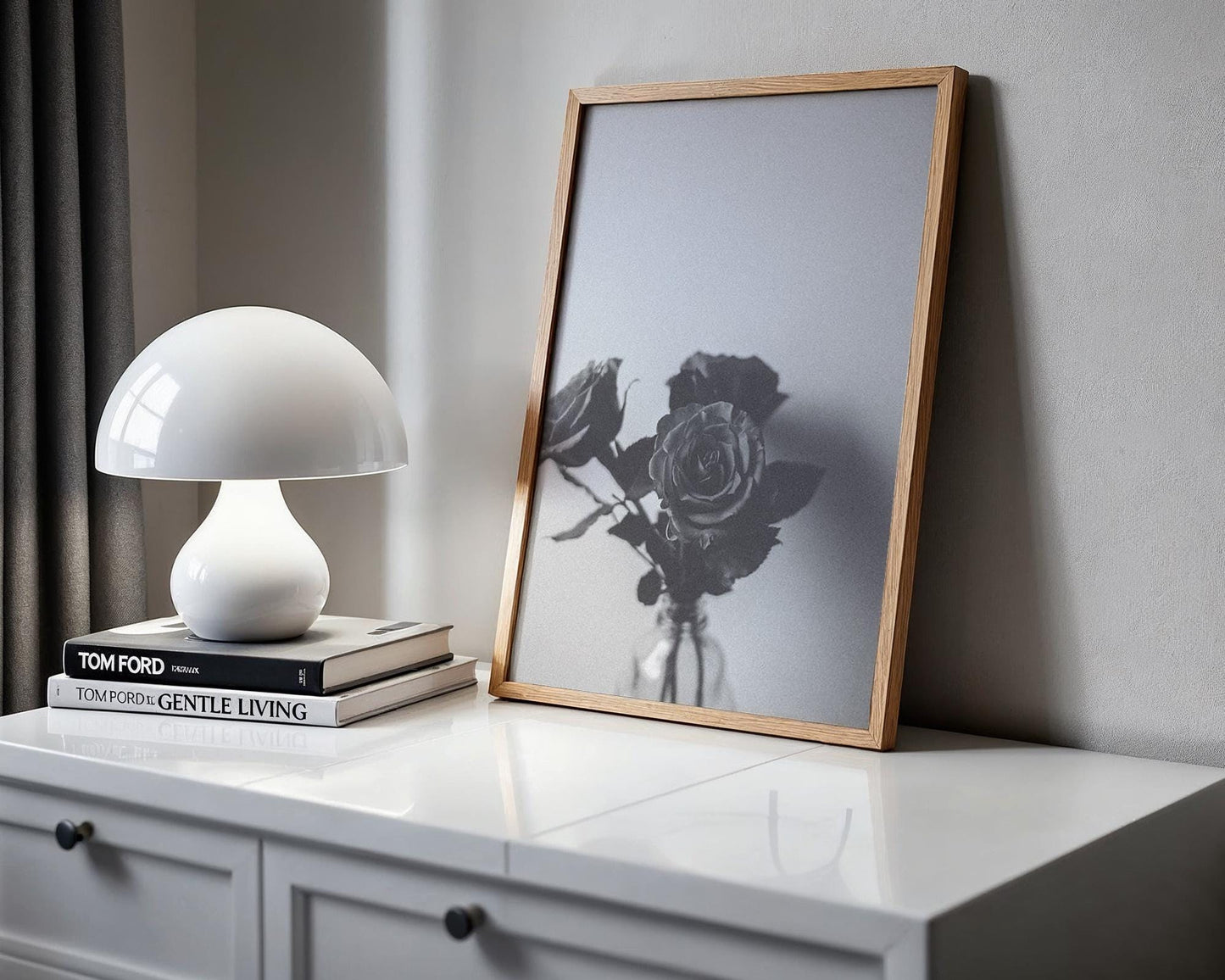 Designer Wall Art | Black and White Roses Print | Minimalist Floral Still Life wall art print, minimalist black and white poster, modern Scandinavian wall decor, Monohaus