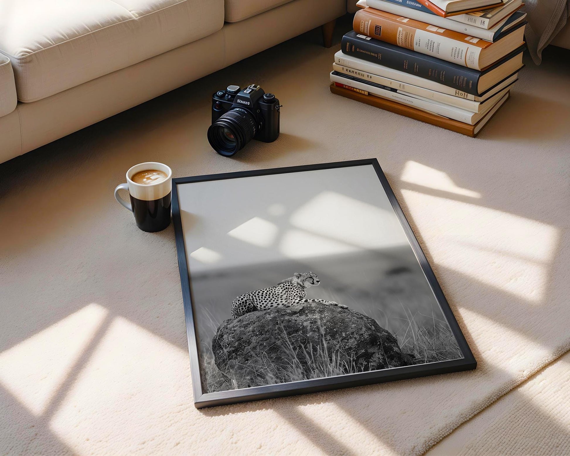 Wildlife Poster | Cheetah Photography Print | Minimalist Safari Wall Art wall art print, minimalist black and white poster, modern Scandinavian wall decor, Monohaus