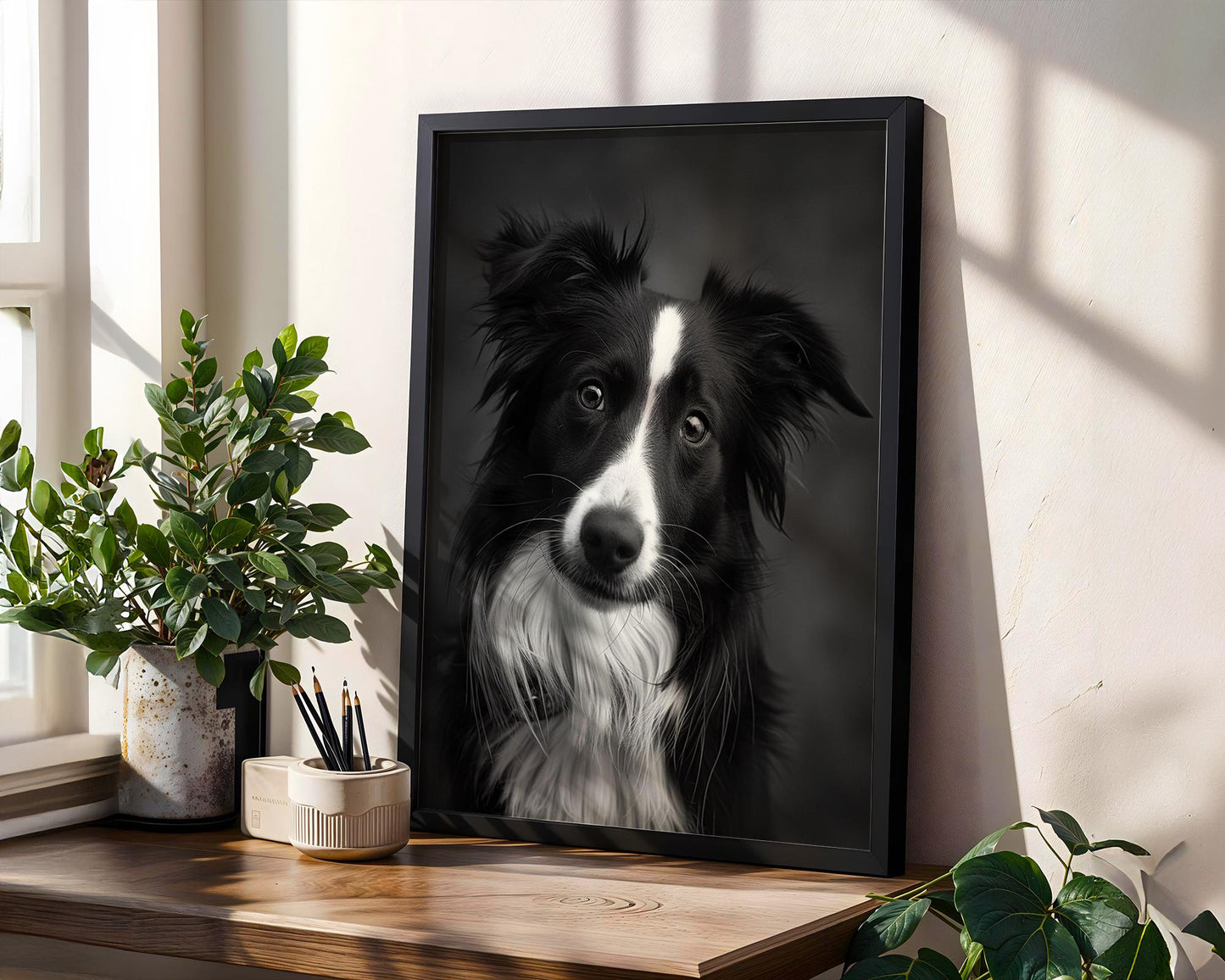 Dog Photography Border Collie Art Print | Minimalist Black and White Pet Portrait wall art print, minimalist black and white poster, modern Scandinavian wall decor, Monohaus