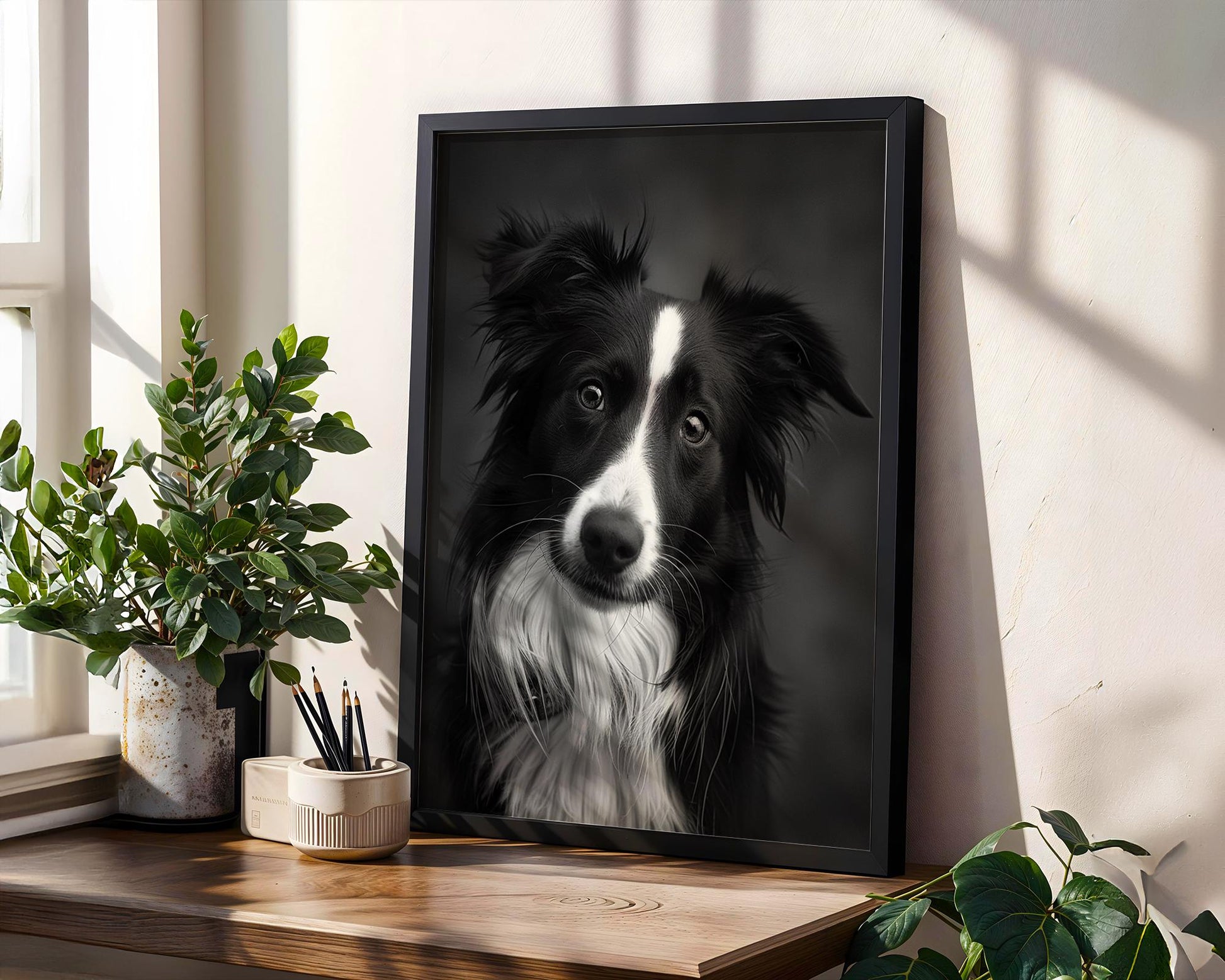 Dog Photography Border Collie Art Print | Minimalist Black and White Pet Portrait wall art print, minimalist black and white poster, modern Scandinavian wall decor, Monohaus