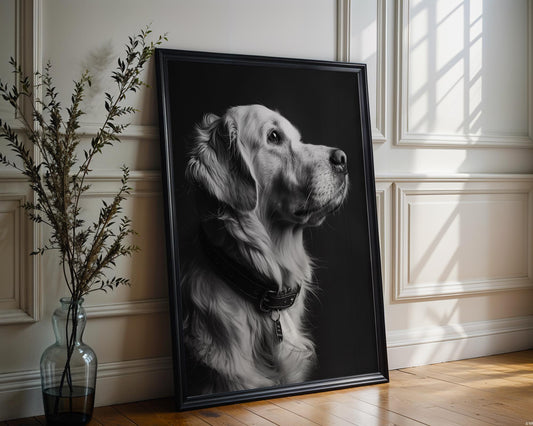 Dog Photography Golden Retriever Print | Black and White , Modern Portrait wall art print, minimalist black and white poster, modern Scandinavian wall decor, Monohaus