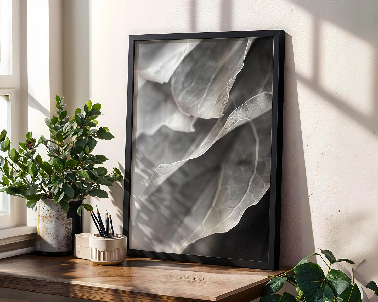 Botanical Photo | Abstract Leaf Macro Photography Print | Black & White Minimal abstract wall art print, geometric minimalist poster, modern Scandinavian decor, Monohaus