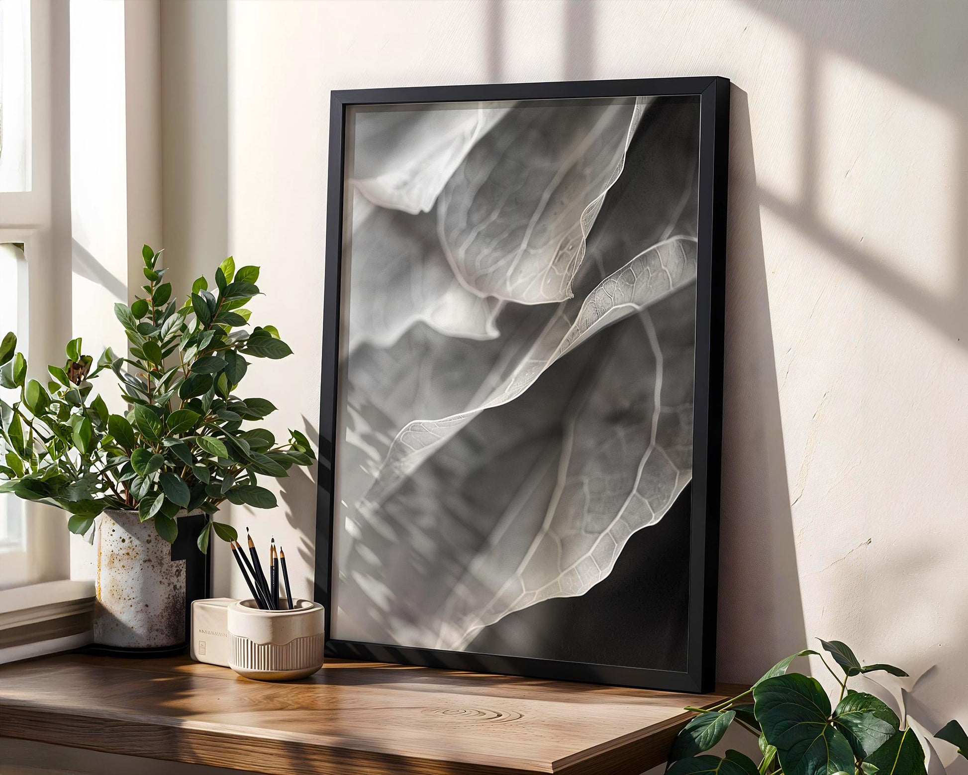 Botanical Photo | Abstract Leaf Macro Photography Print | Black & White Minimal abstract wall art print, geometric minimalist poster, modern Scandinavian decor, Monohaus