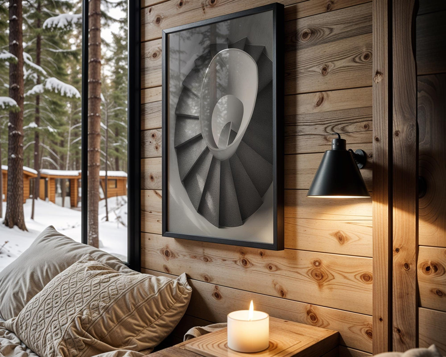 Minimal Wall Art Light Spiral | Black and White Urban Architecture Photography wall art print, black and white architectural poster, minimalist modern Scandinavian wall decor, Monohaus