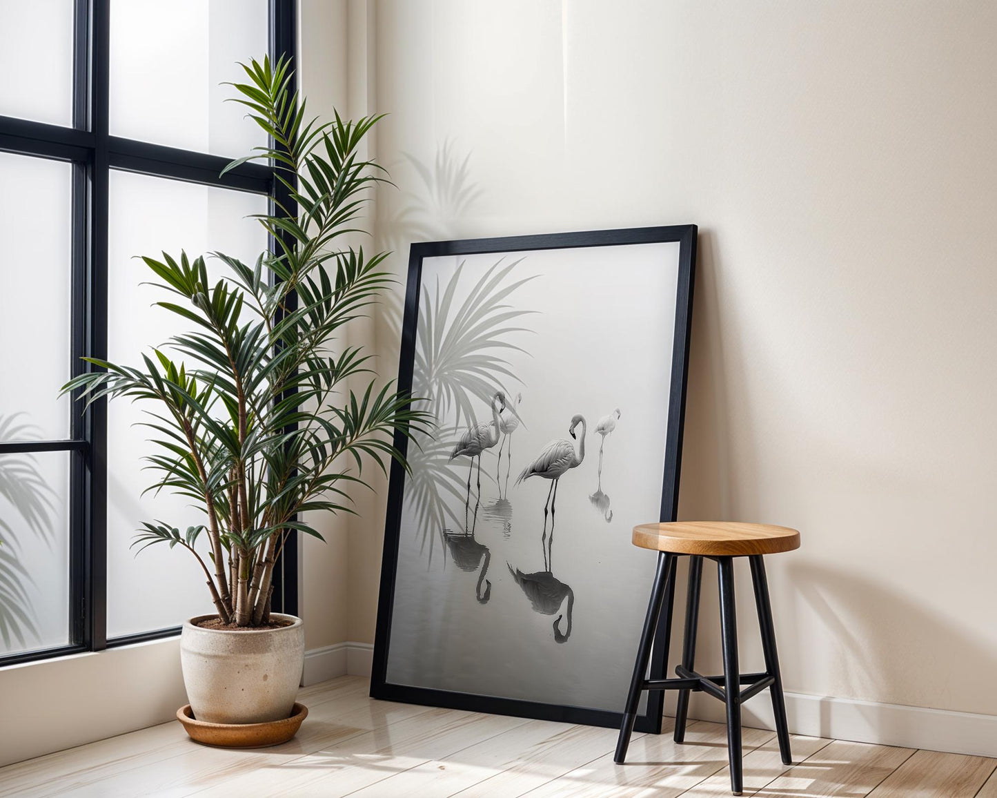 Wildlife Poster | Flamingo Print | Minimalist Black & White Fine Art Photography wall art print, minimalist black and white poster, modern Scandinavian wall decor, Monohaus